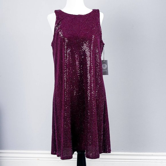 NWT Arresting Plum Sequin Keyhole-Back Sleeveless Dress - M - Picture 1 of 9